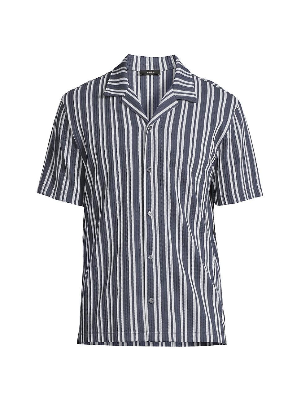 Mens Jacquard Striped Cotton-Blend Camp Shirt Product Image