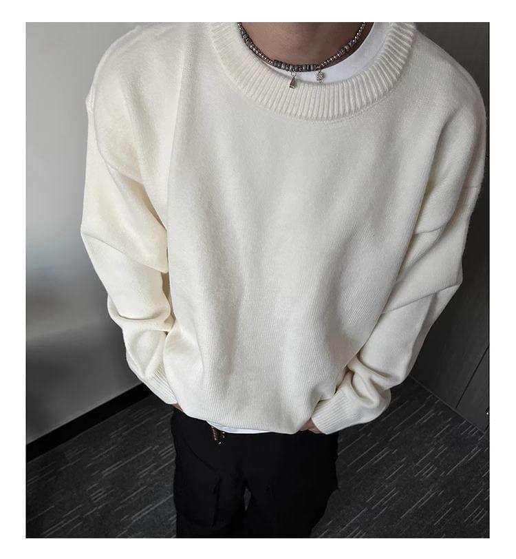 Crew Neck Plain Sweater Product Image