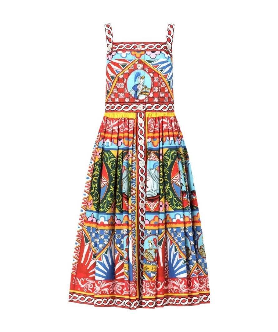 DOLCE & GABBANA Carretto Mixed Print Poplin Midi Dress In Neutral Product Image