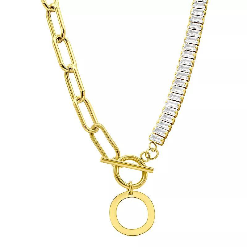 Adornia Gold Tone Half Crystal & Half Paperclip Initial Toggle Necklace, Womens Product Image