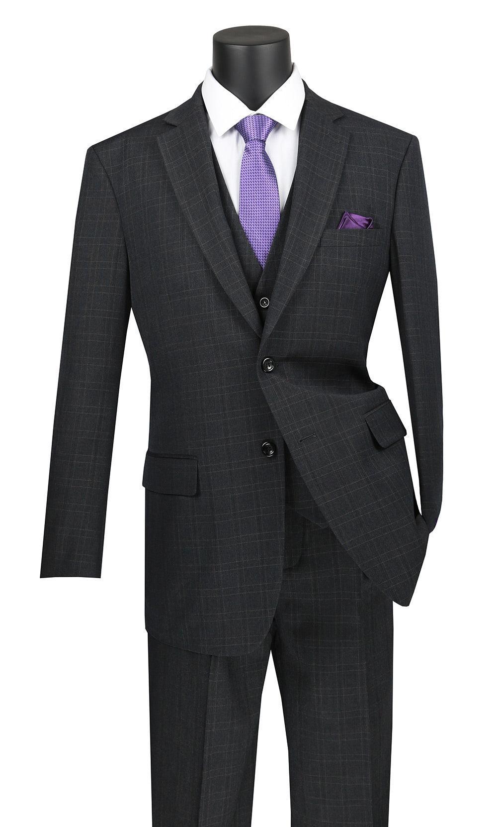 Olympia Collection - Glen Plaid Regular Fit Suit 3 Piece Black Product Image