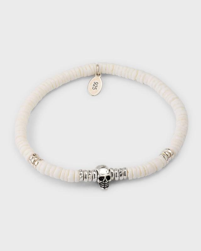 Mens Skull Sterling Silver & Shell Stretch Bracelet Product Image