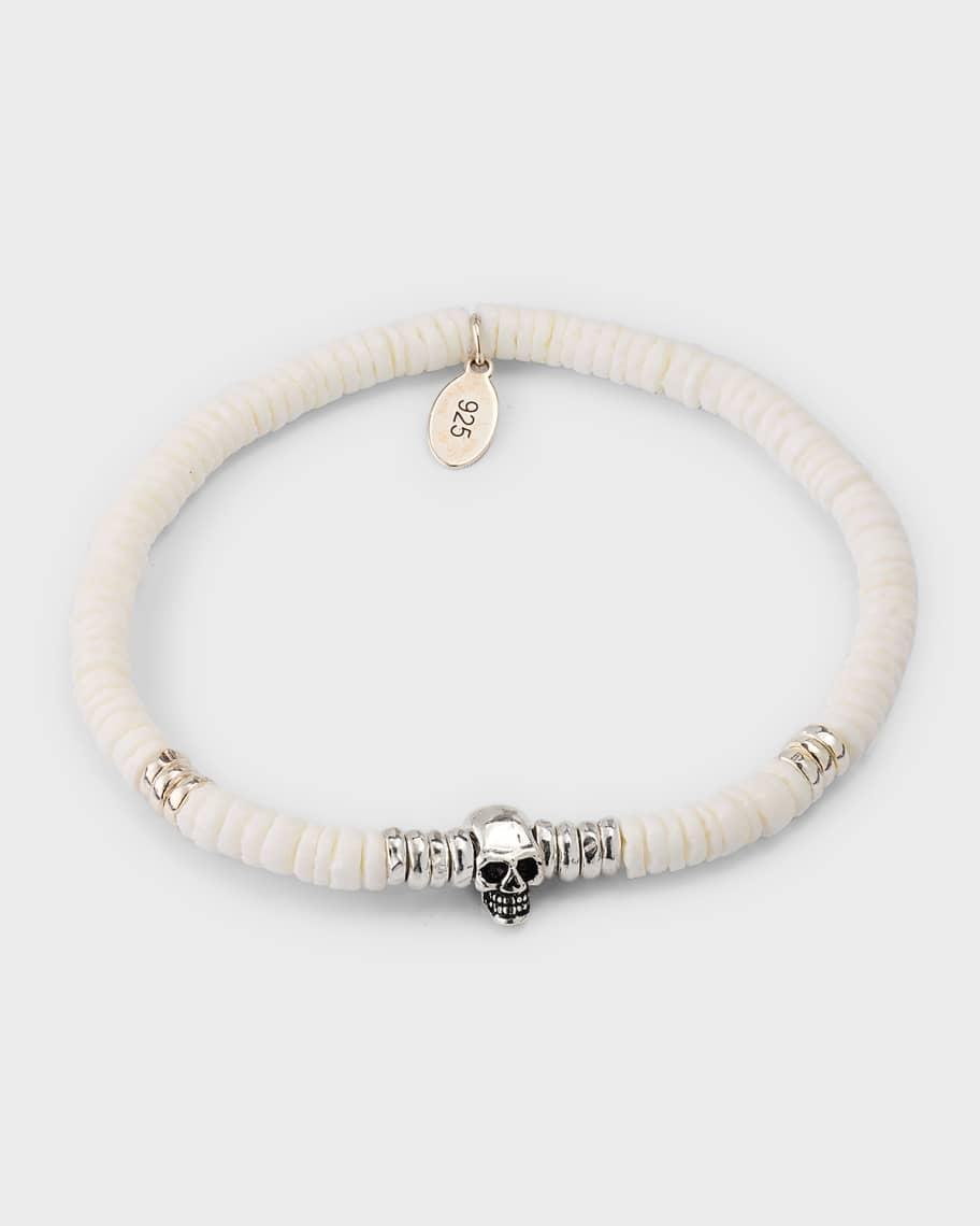 Mens Shell Beaded Bracelet with Sterling Silver Skull Product Image