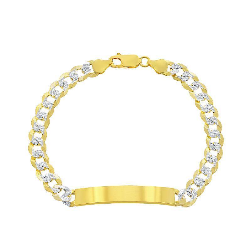 Sterling Silver Cubic Zirconia Cuban Chain ID Bracelet, Womens Gold Product Image