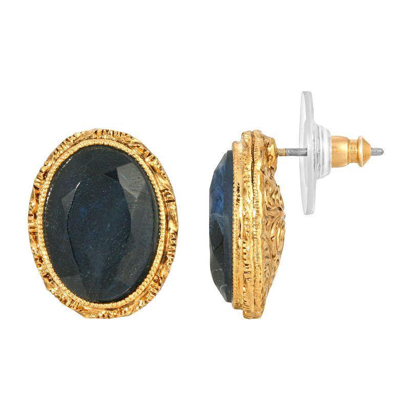 1928 Gold Tone & Blue Oval Stud Earrings, Womens Product Image