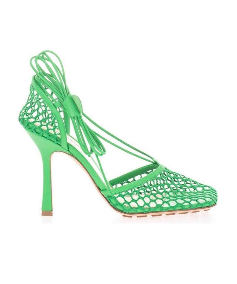 BOTTEGA VENETA Lace-up Leather-trimmed Mesh Pumps In Green Product Image