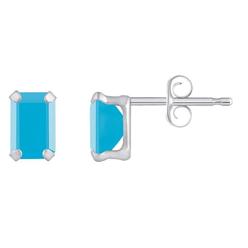 Celebration Gems 10k Gold Emerald Cut Stabilized Turquoise Stud Earrings, Womens, Blue Product Image