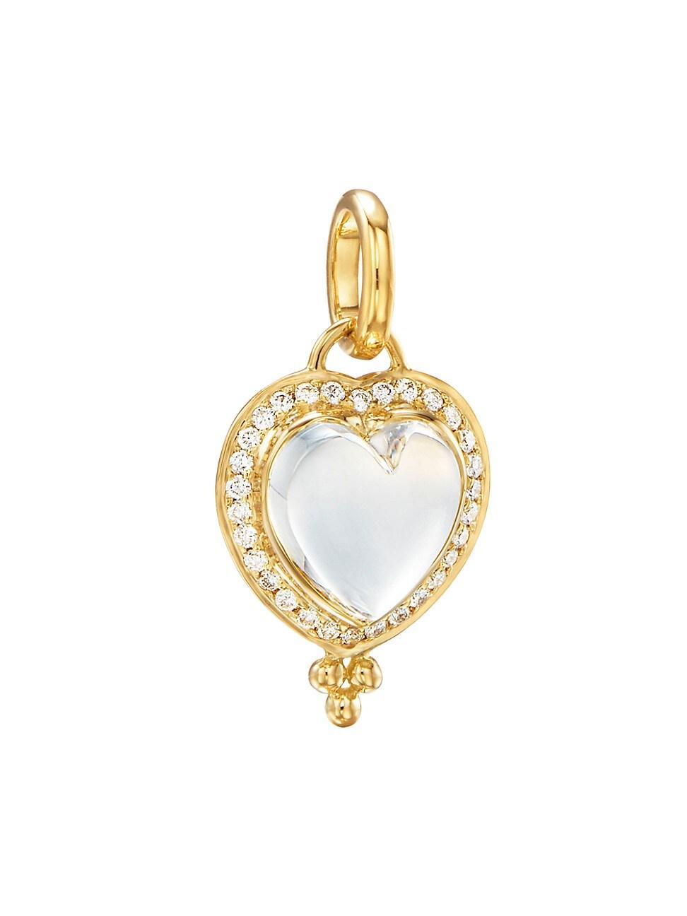 Womens CL White 18K Yellow Gold, Rock Crystal & Pav Diamond Heart Pendant Product Image