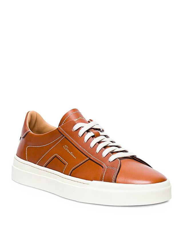 Men's Double Buckle Leather Low-Top Sneakers Product Image