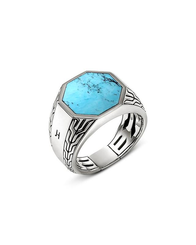 Mens Sterling Silver & Turquoise Signet Ring Product Image