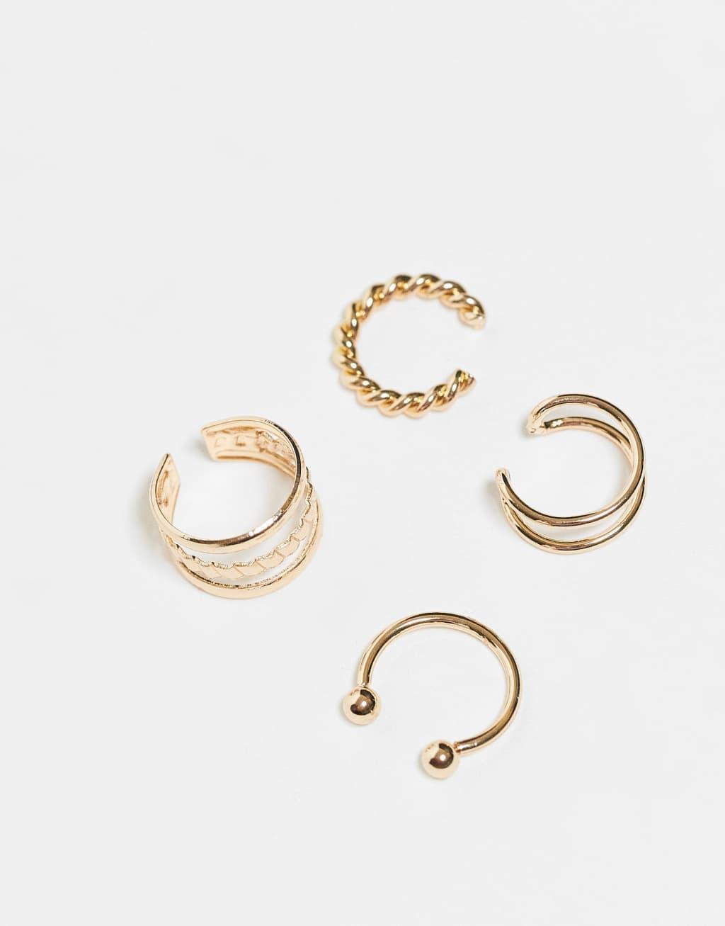 ASOS DESIGN pack of 6 ear cuff and hoop earrings in gold tone Product Image