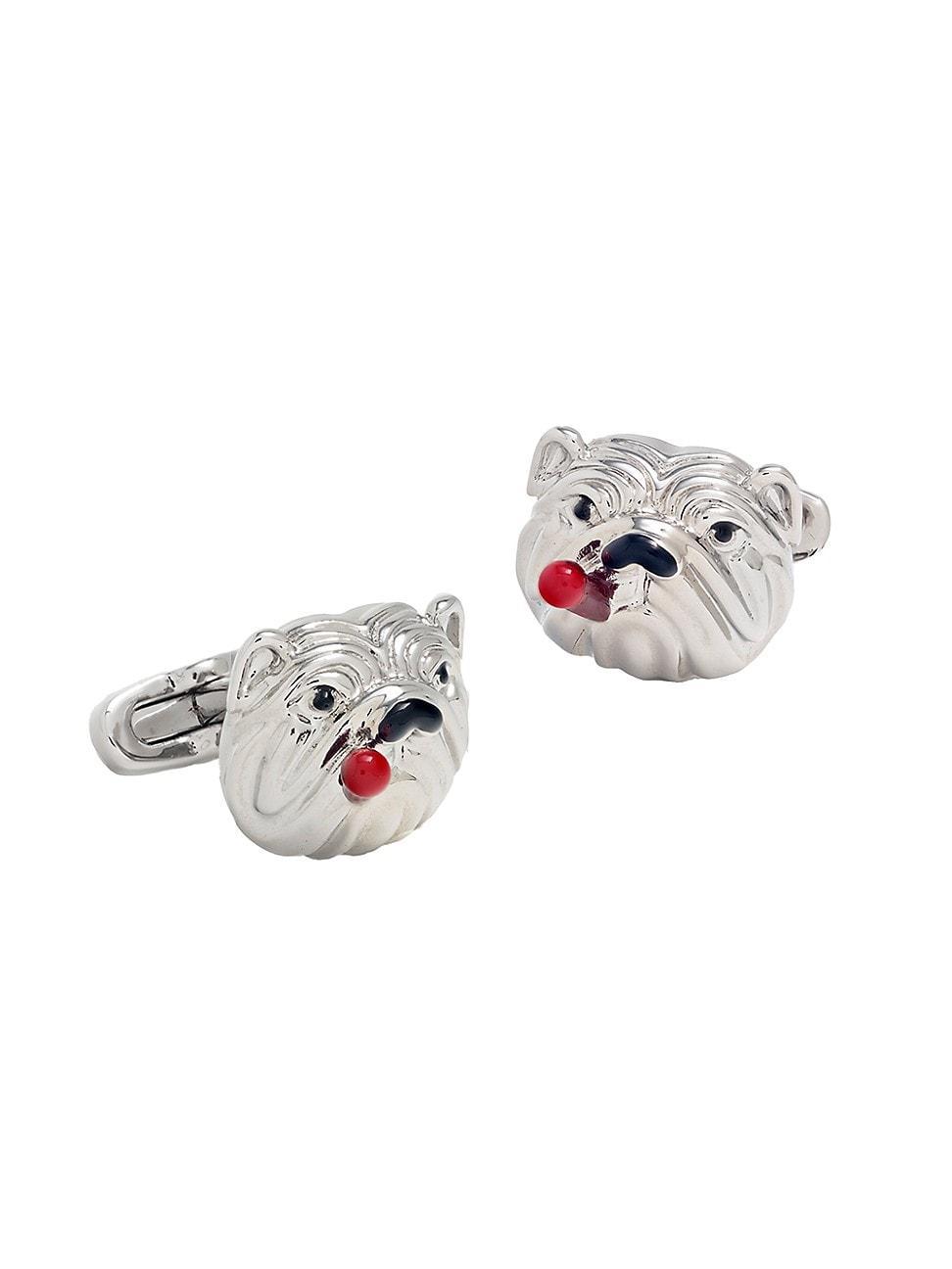 Mens Rhodium-Plated & Enamel Bulldog & Cigar Cufflinks Product Image