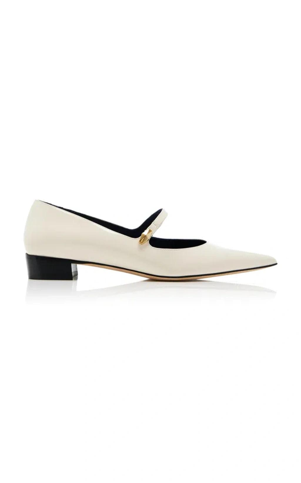 JIMMY CHOO Carolyn Leather Mary Jane Flats In White Product Image