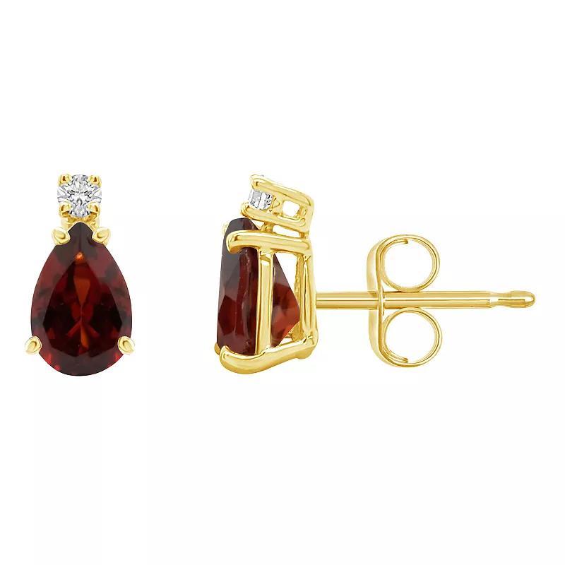 Celebration Gems 14k Gold Gemstone & Diamond Accent Stud Earrings, Womens, Red Product Image