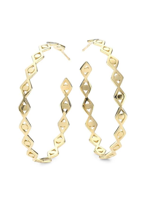 Womens 14K Yellow Gold Evil Eye Link Large Hoop Post Earrings Product Image