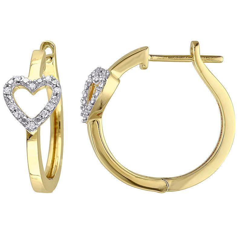 Stella Grace 18k Gold Over Silver 1/10 Carat T.W. Diamond Heart Hoop Earrings, Womens, White Product Image