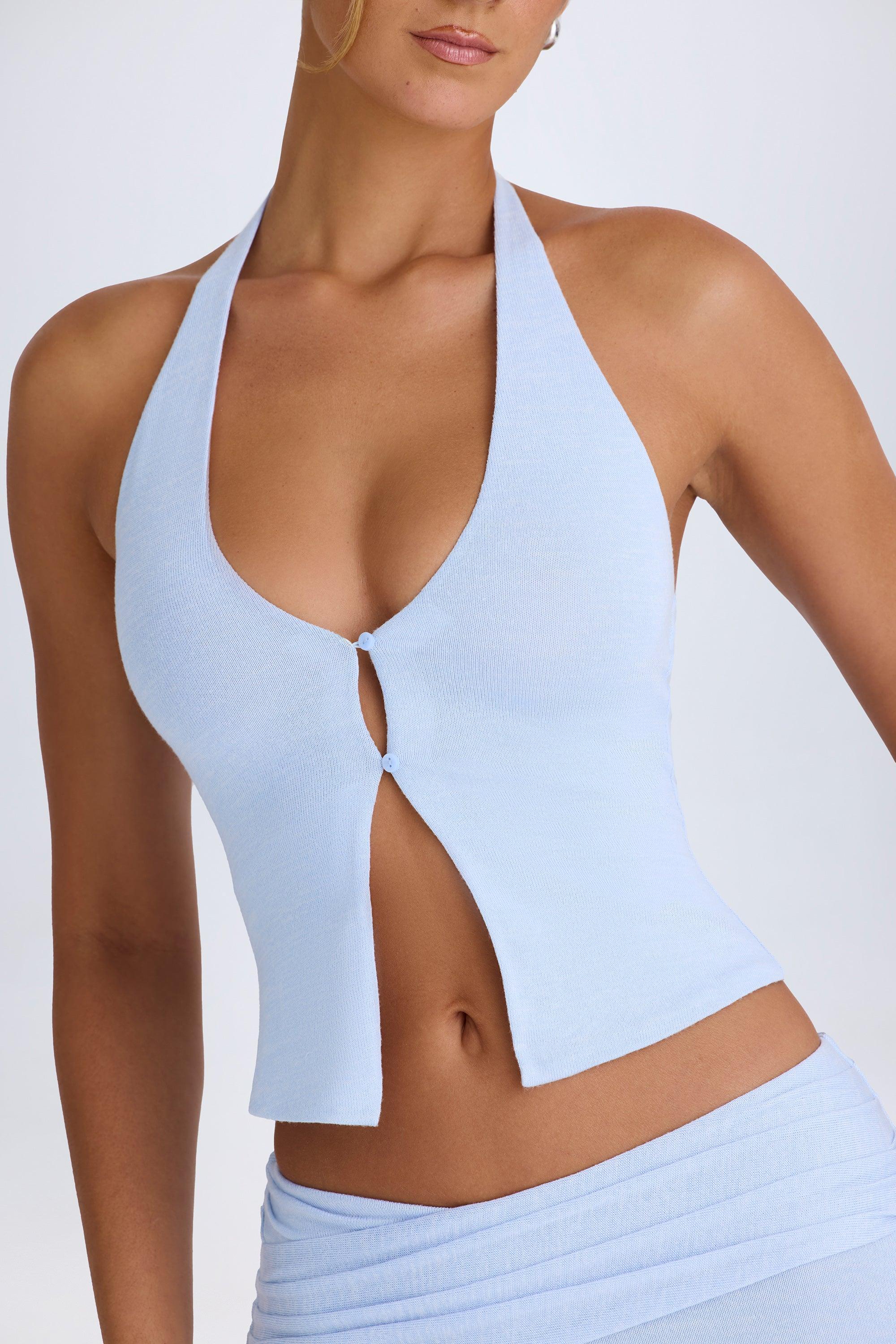 Open-Front Halterneck Top in Periwinkle Blue Product Image