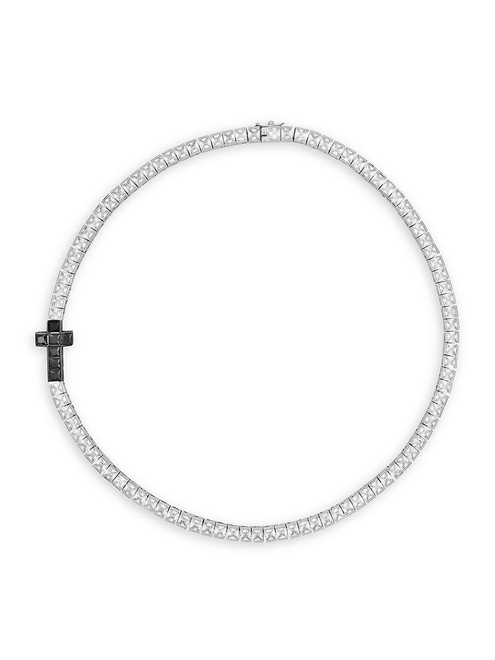 Womens Just The [Un]Ordinary 18K-White-Gold-Plated & Cubic Zirconia Tennis Cross Necklace Product Image