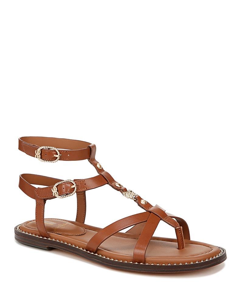 Sam Edelman Talya Metallic Strappy Gladiator Logo Charm Stud Detail Thong Sandals Product Image