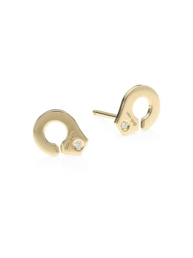 Womens Menottes Dinh Van R7 18K Yellow Gold & Diamond Handcuff Stud Earrings Product Image