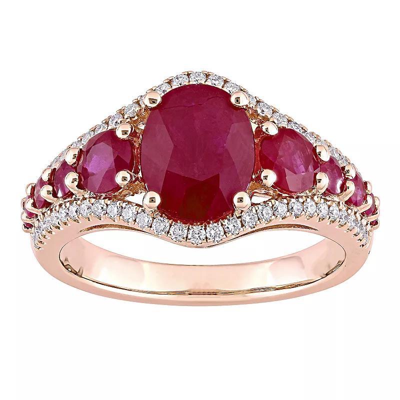 Stella Grace 14k Rose Gold Ruby & 1/3 Carat T.W Diamond Graduated Ring, Womens Product Image