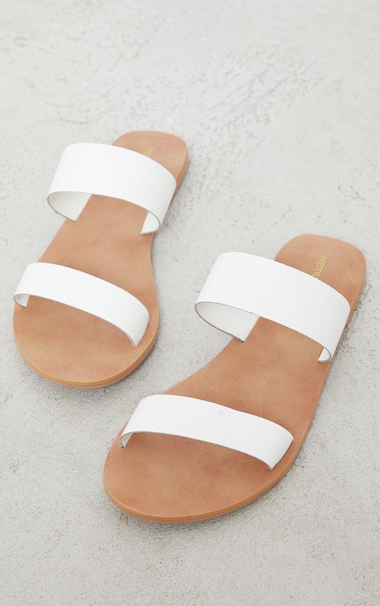 White Twin Strap Basic Real Leather Sandals Product Image