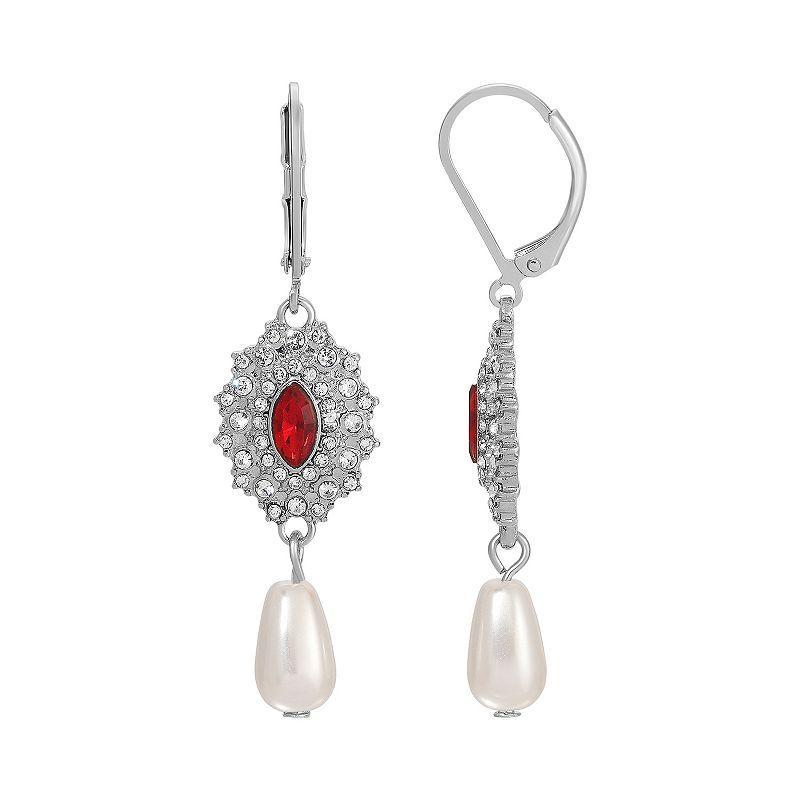 2028 Silver-Tone Colored Stone Imitation Pearl Earrings Product Image