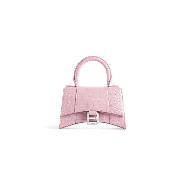 Women's Hourglass Xs Handbag Crocodile Embossed in Pink Product Image