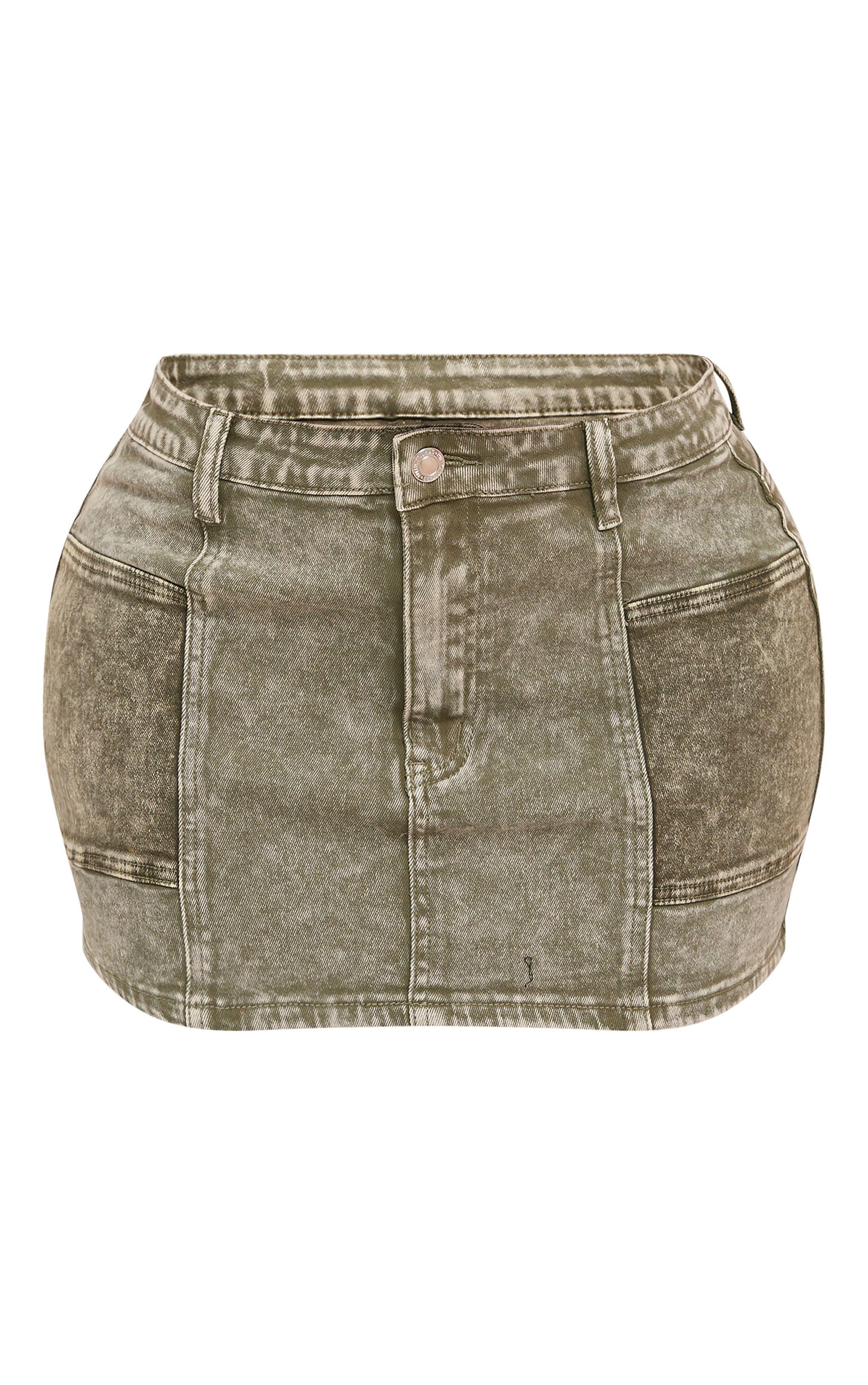 Shape Olive Denim Washed Micro Mini Skirt Product Image