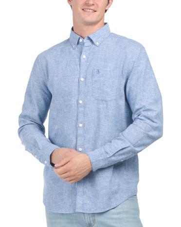 Linen Cotton Blend Stretch Woven Shirt for Men | Cotton/Cotton/Elastane Product Image