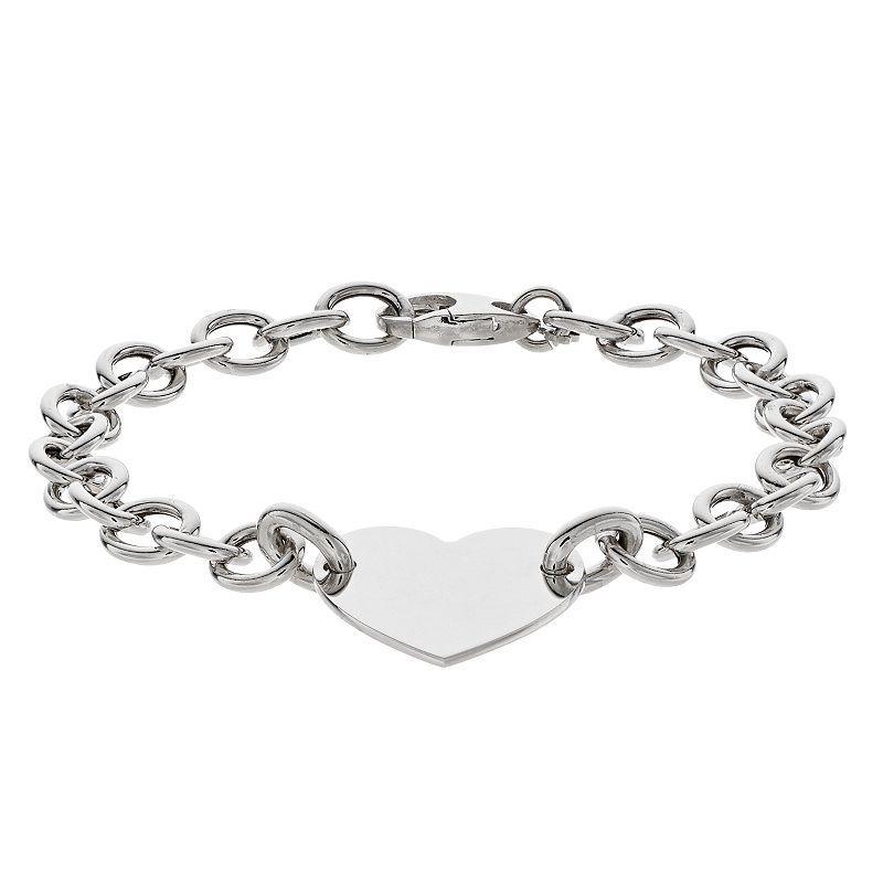 Sterling Silver High Polish Chain Heart Bracelet, Womens Product Image