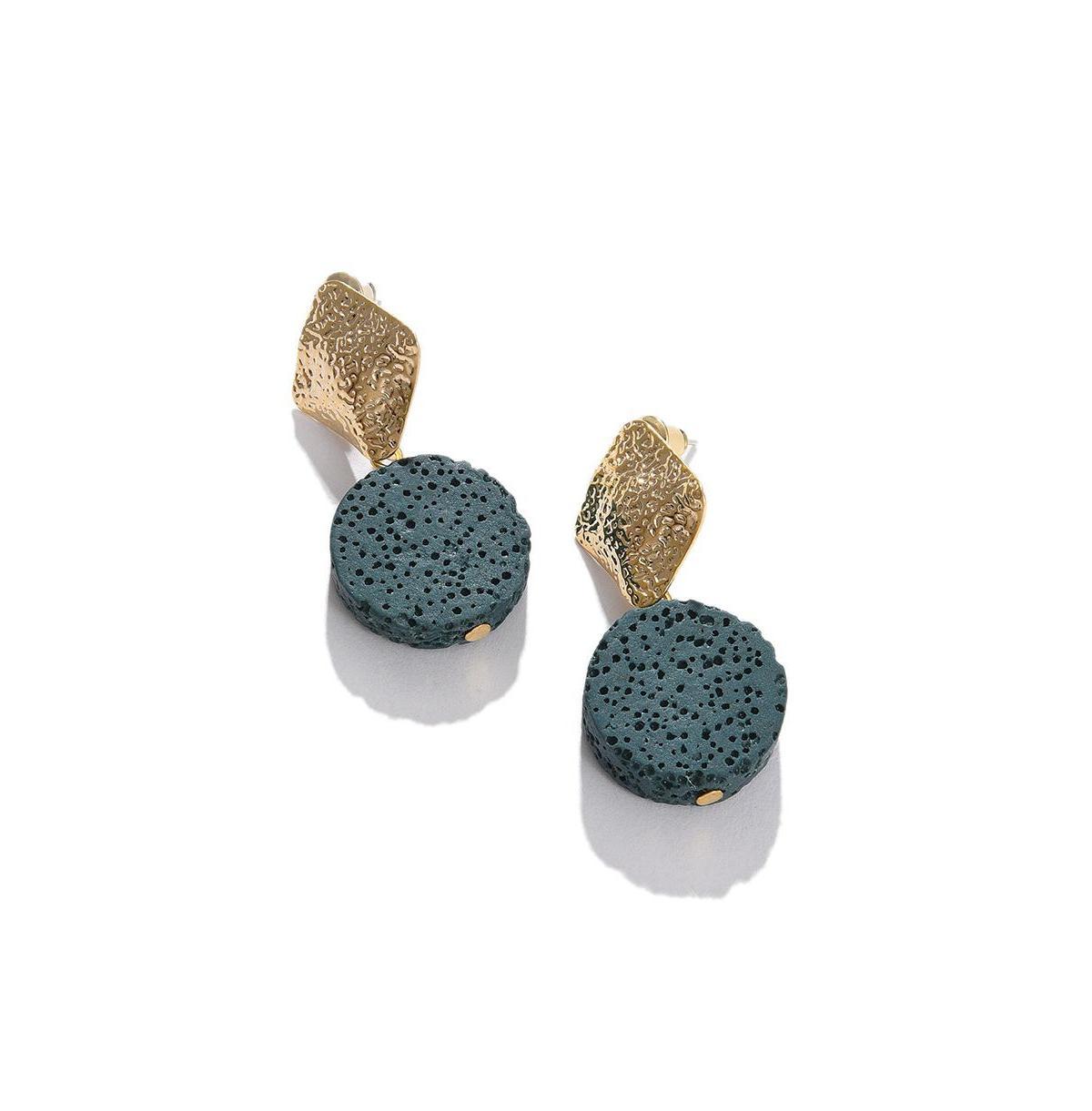 Sohi Womens Green Textured Stone Drop Earrings Product Image