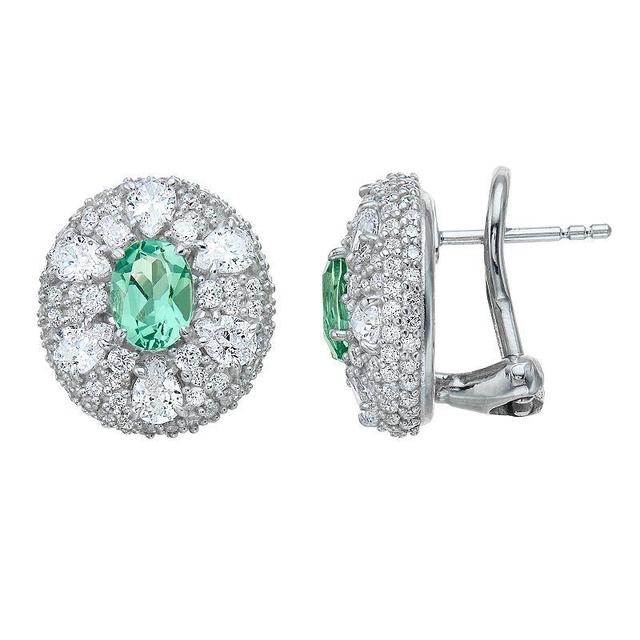 SIRI USA by TJM Sterling Silver Cubic Zirconia & Lab-Grown Green Amethyst Halo Omega Stud Earrings, Womens Product Image