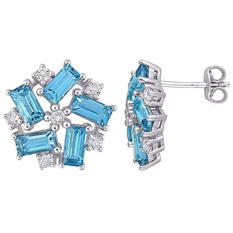 Stella Grace Sterling Silver Blue & White Topaz Floral Earrings, Womens, Multicolor Product Image