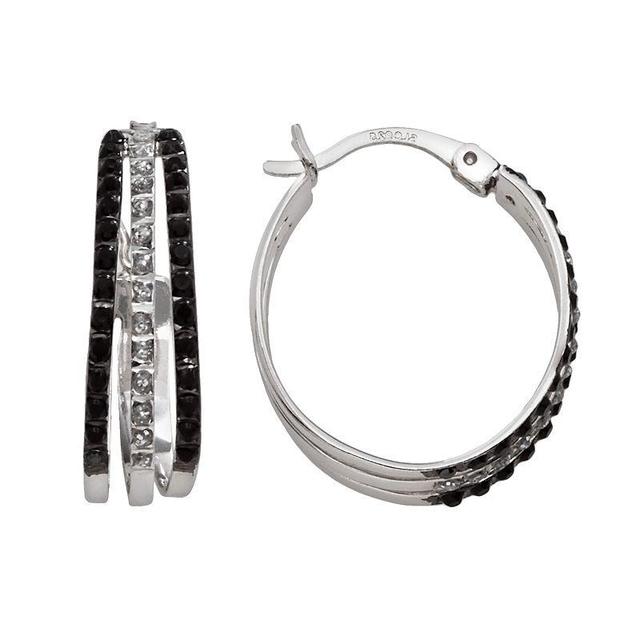 Diamond Mystique Sterling Silver Black & White Diamond Accent Triple Oval Hoop Earrings, Womens Product Image