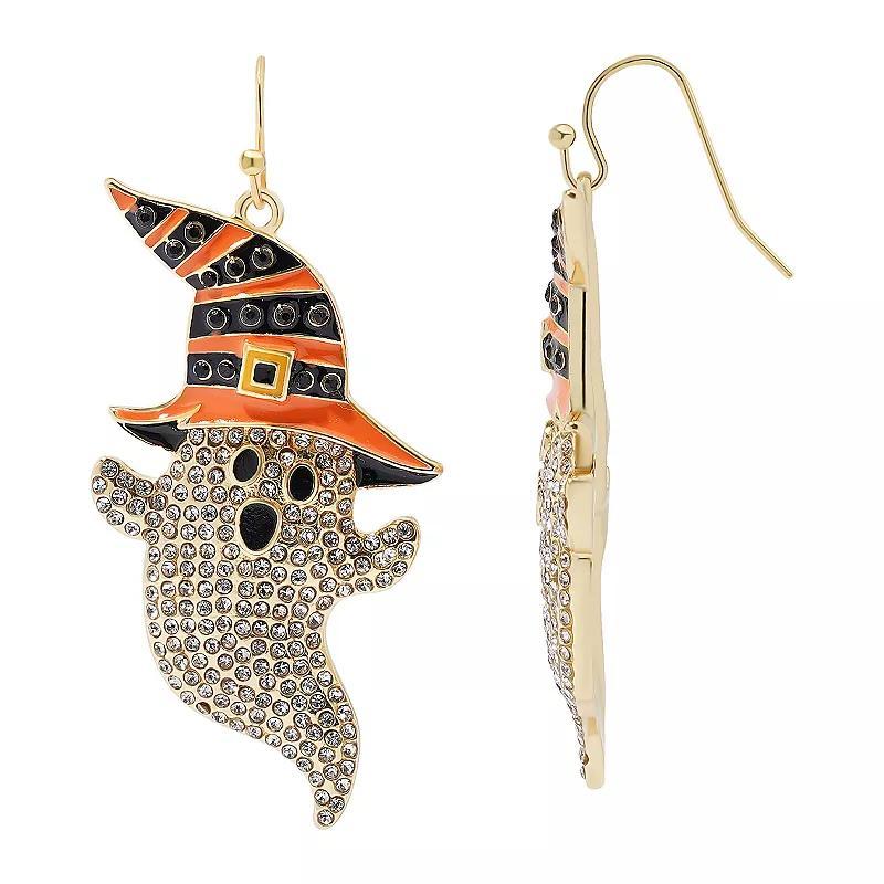 Celebrate Together Halloween Gold Tone Crystal Ghost with Witch Hat Drop Earrings, Womens, Multi Product Image