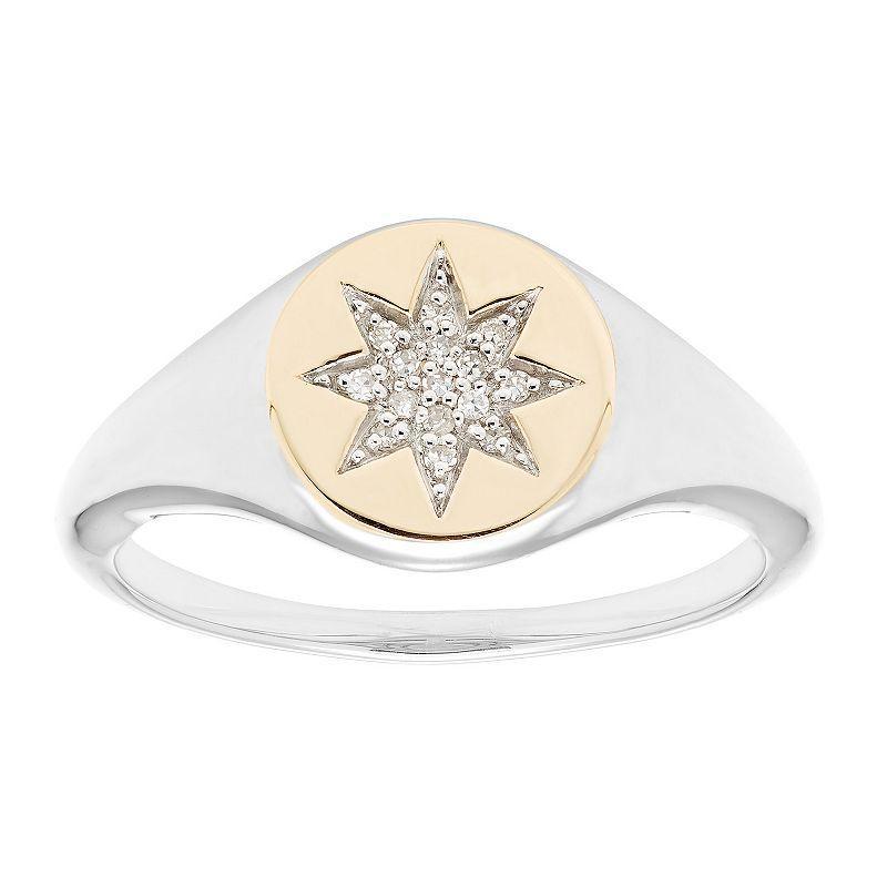 Its Personal 14k Gold Over Sterling Silver Diamond Accent Starburst Signet Ring, Womens Two Tone Product Image