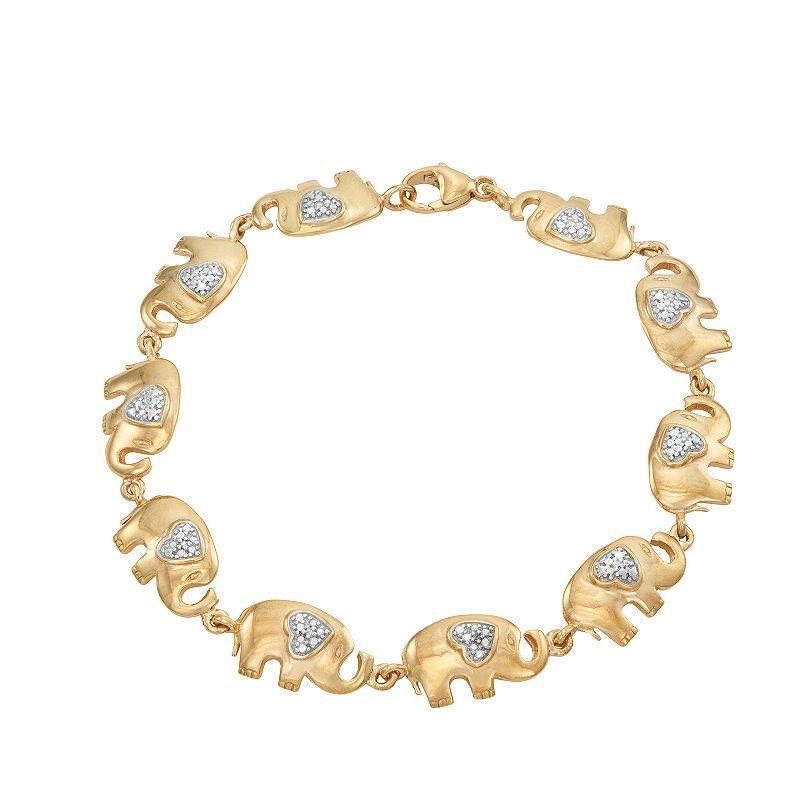 Jewelexcess 14k Gold Over Silver Diamond Accent Elephant Bracelet, Womens Gold Tone Product Image