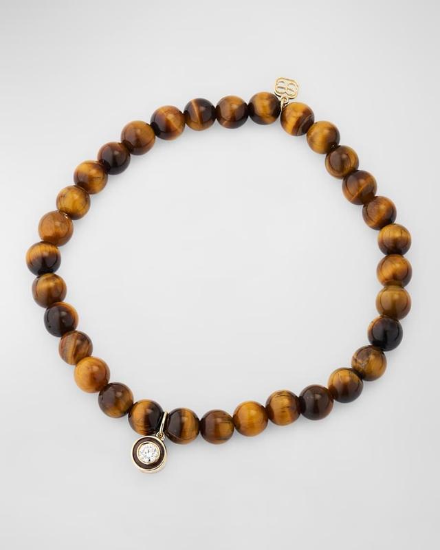 Mens Tigers Eye Beaded Bracelet with Diamond Charm Product Image