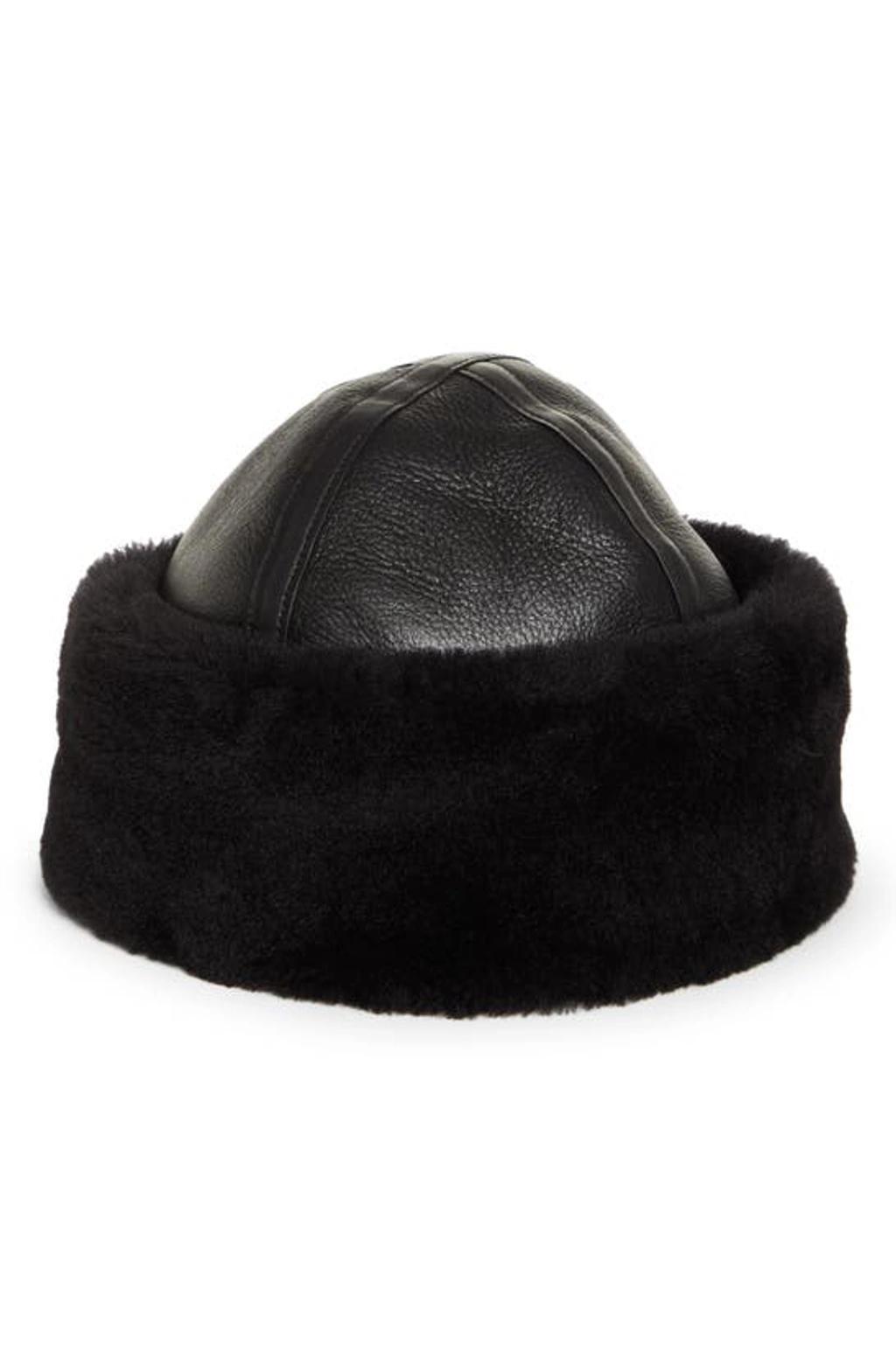 Genuine Shearling Hat In Black Product Image