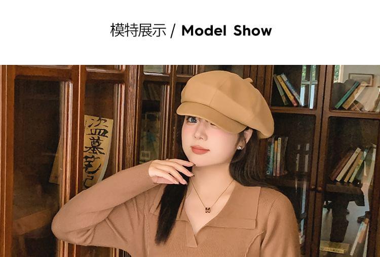 Long Sleeve Collared Plain Ribbed Knit Top Product Image