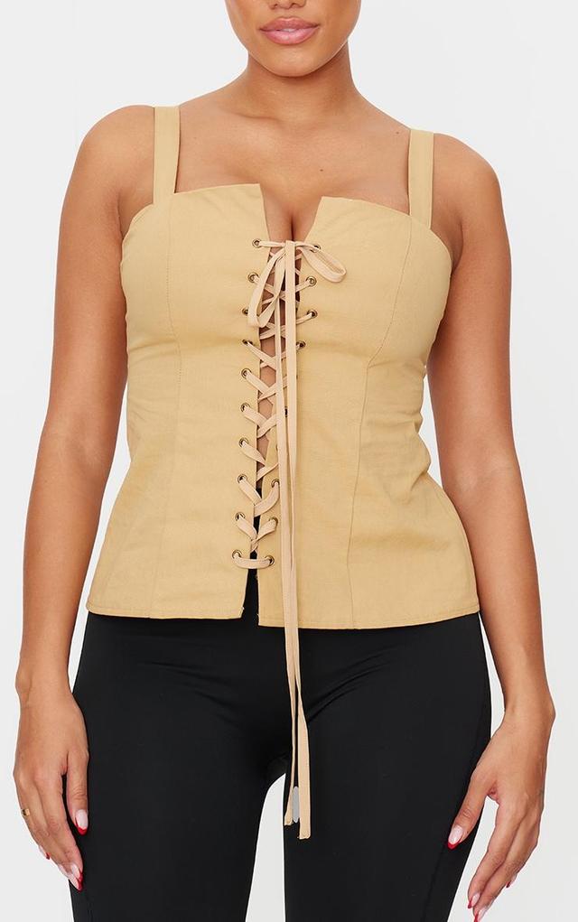 Shape Beige Square Neck Long Line Cargo Corset Top Product Image