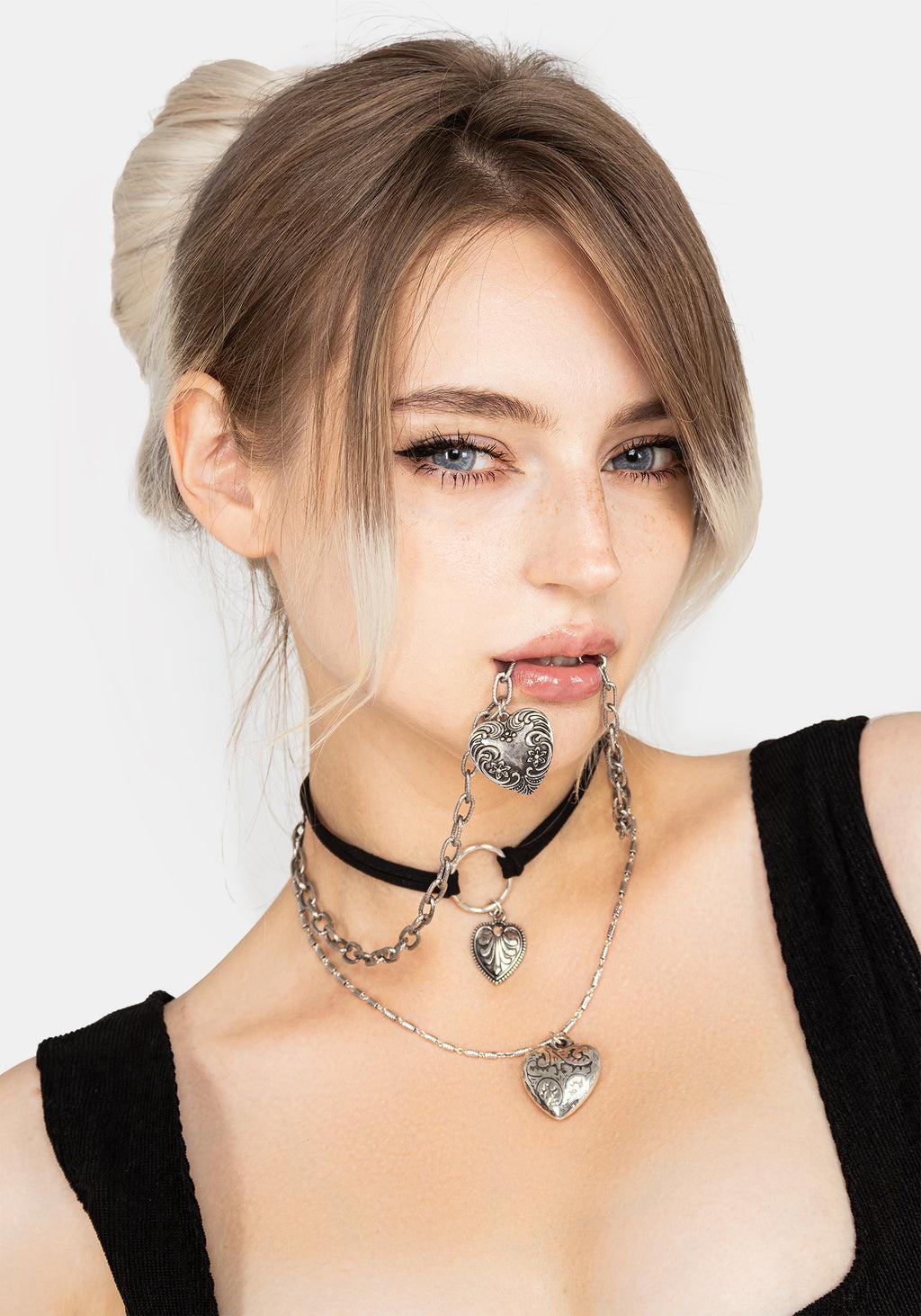 Deceiver Heart Layered Choker Necklace Product Image