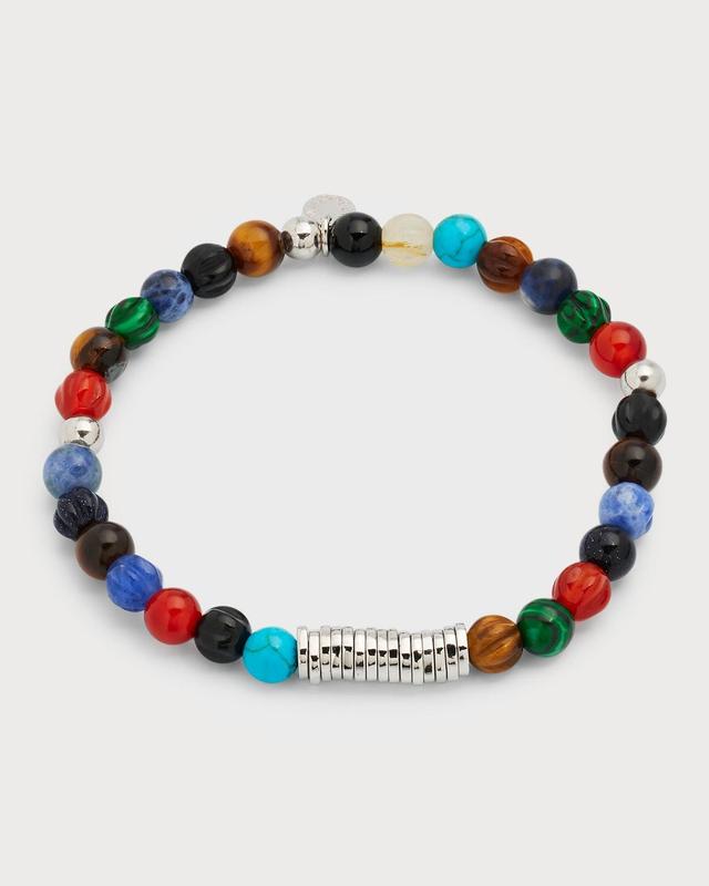 Mens Carnelian & Silver Discs Round Beads Bracelet Product Image