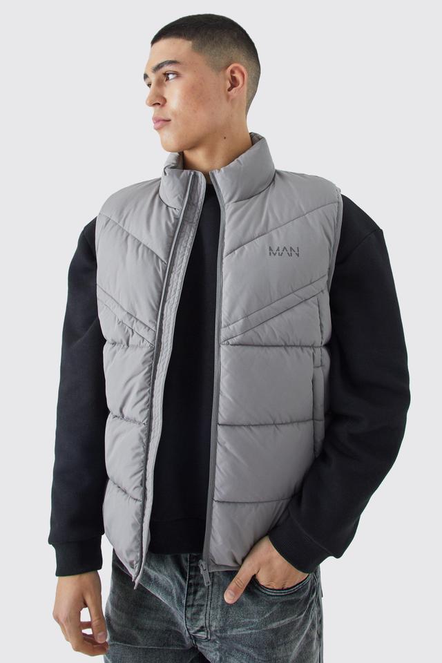 Man Dash Quilted Funnel Neck Vest | boohooMAN USA Product Image