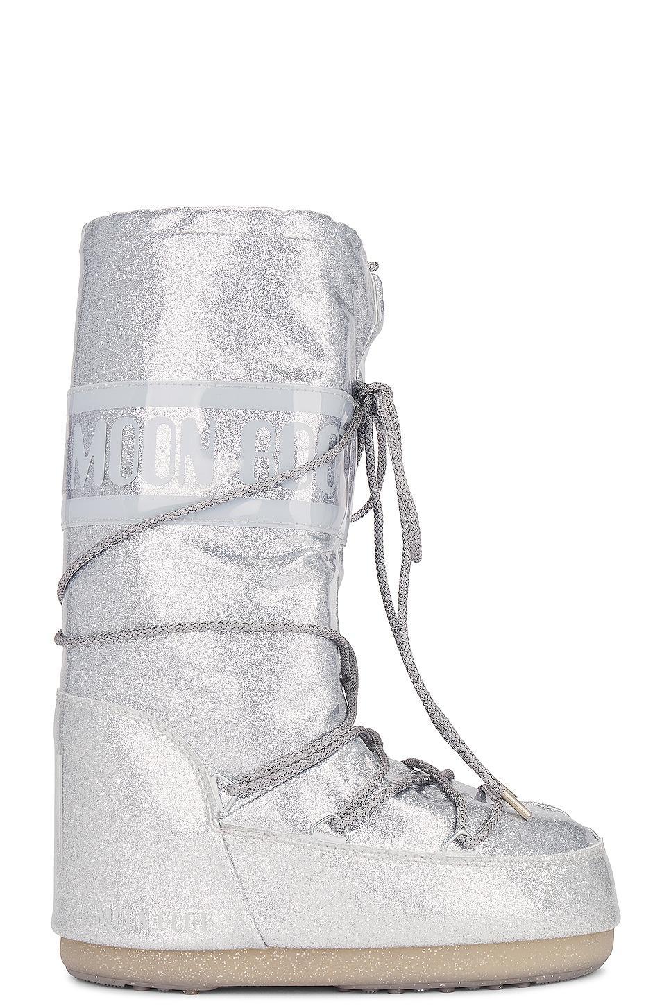 MOON BOOT Icon Glitter Boot in Silver - Metallic Silver. Size 35/38 (also in ). Product Image