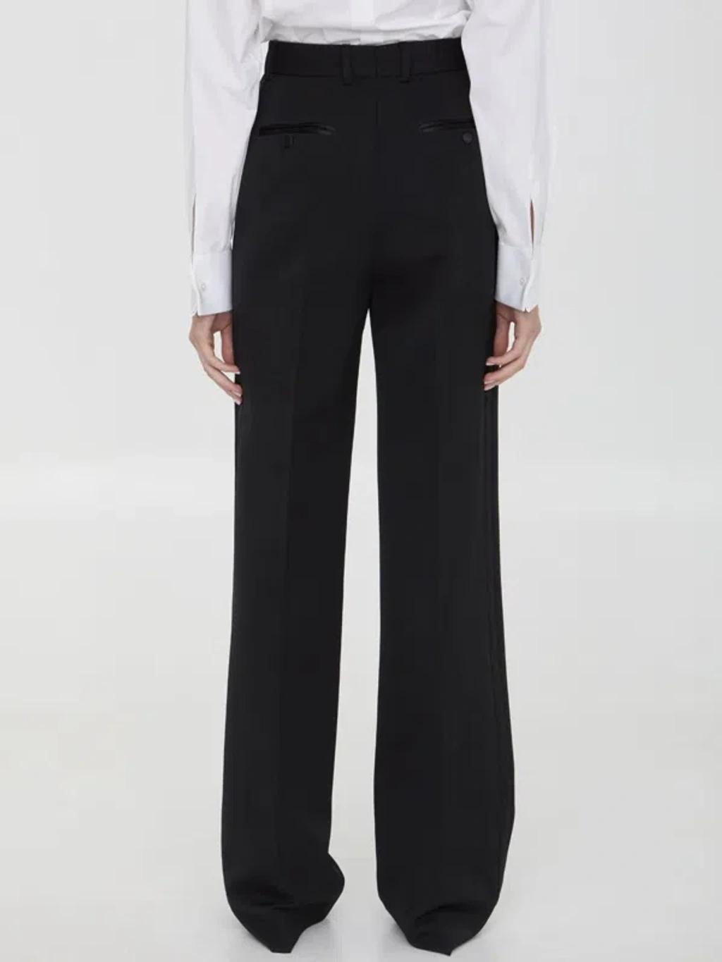 Black Wool Flared Trousers Product Image