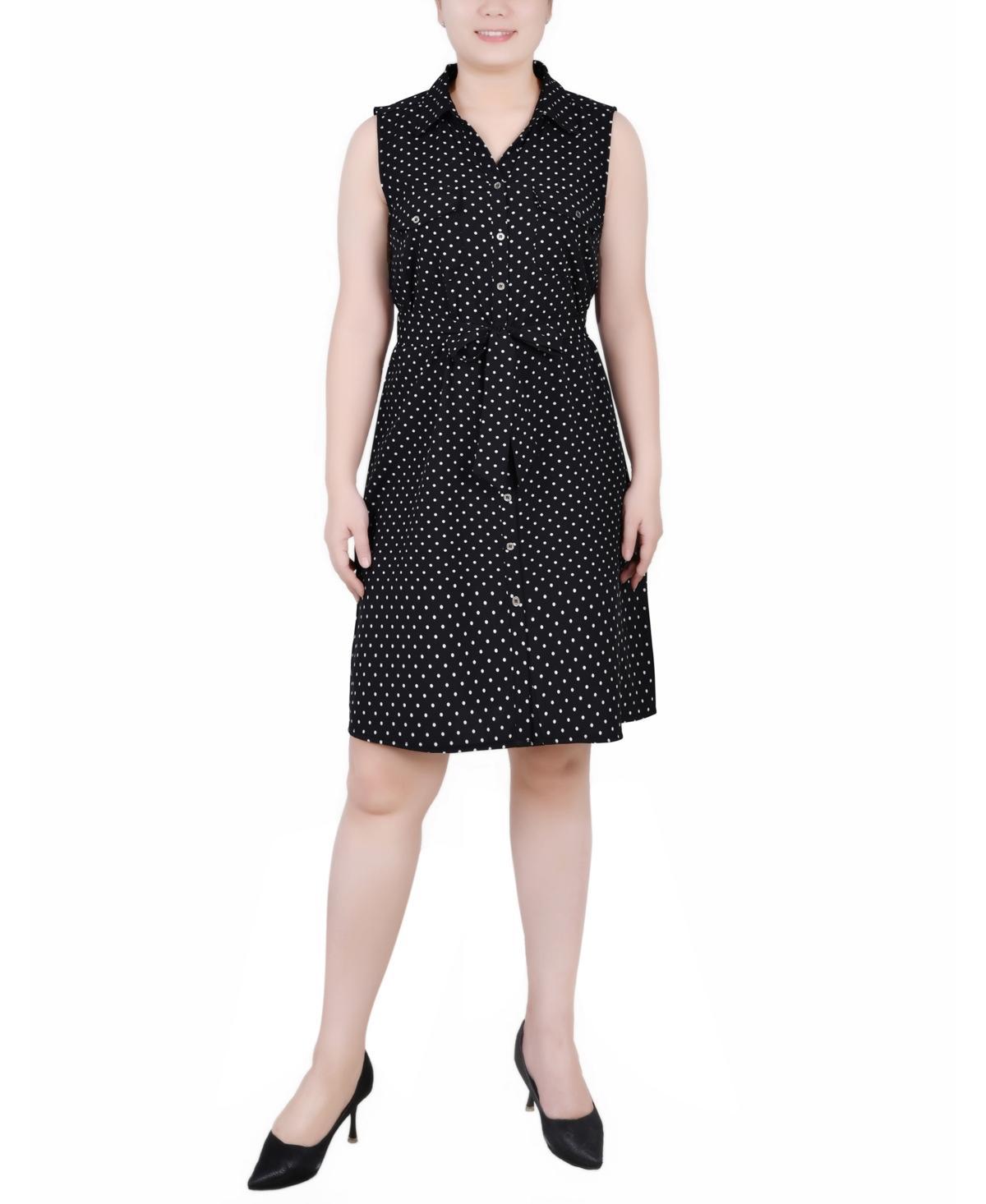 NY Collection Womens Petite Sleeveless Belted Shirtdress -BLACK WHIT product image