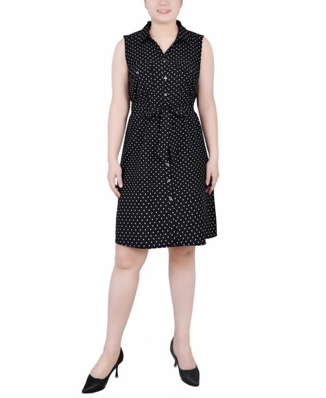 NY Collection Womens Petite Sleeveless Belted Shirtdress -BLACK WHIT Product Image