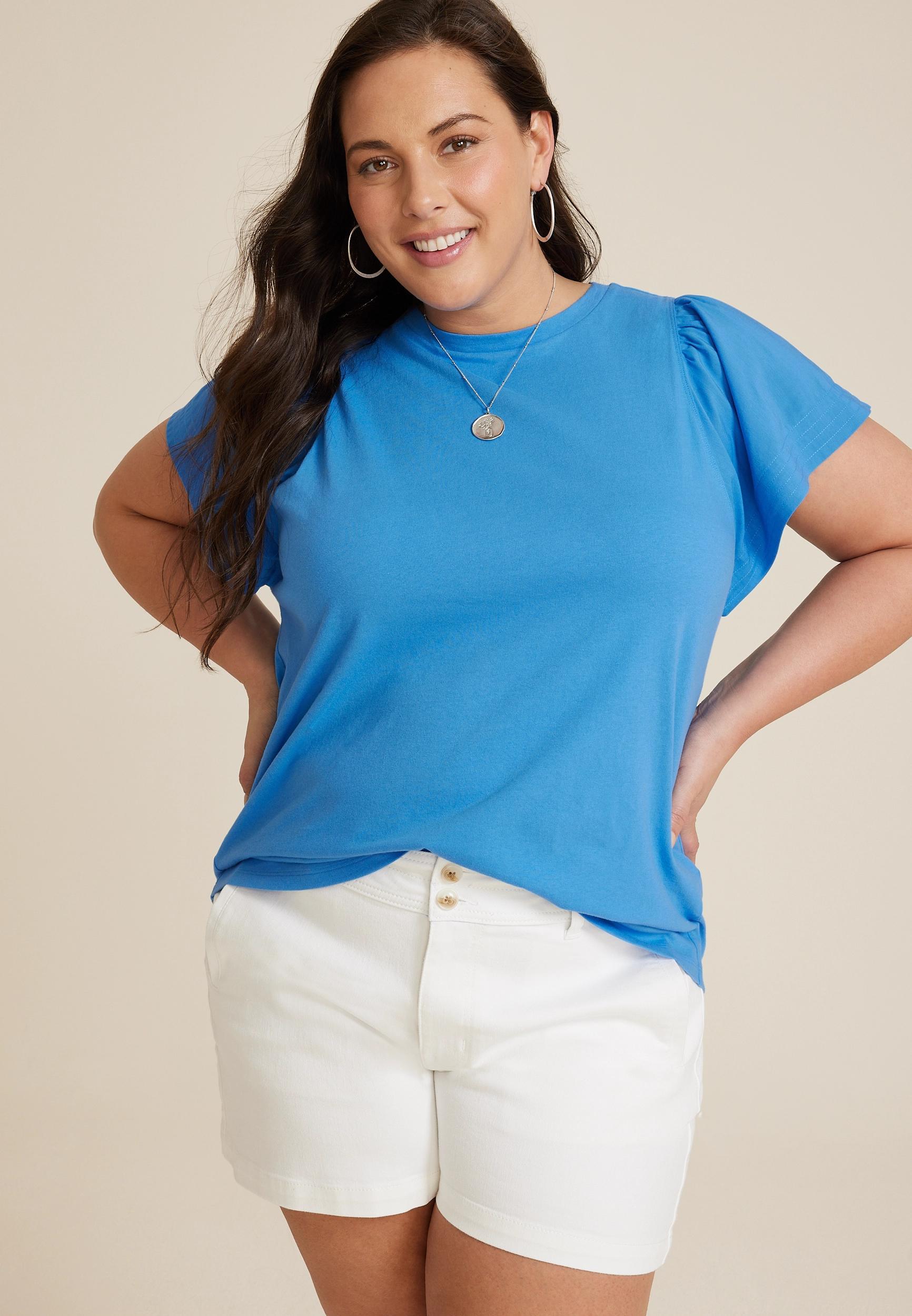 Maurices 4X Plus Size Womens Woven Flutter Sleeve Tee White product image